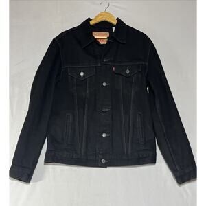 Levis Trucker Jacket Mens Large Black Denim Button Up Coat Classic Streetwear